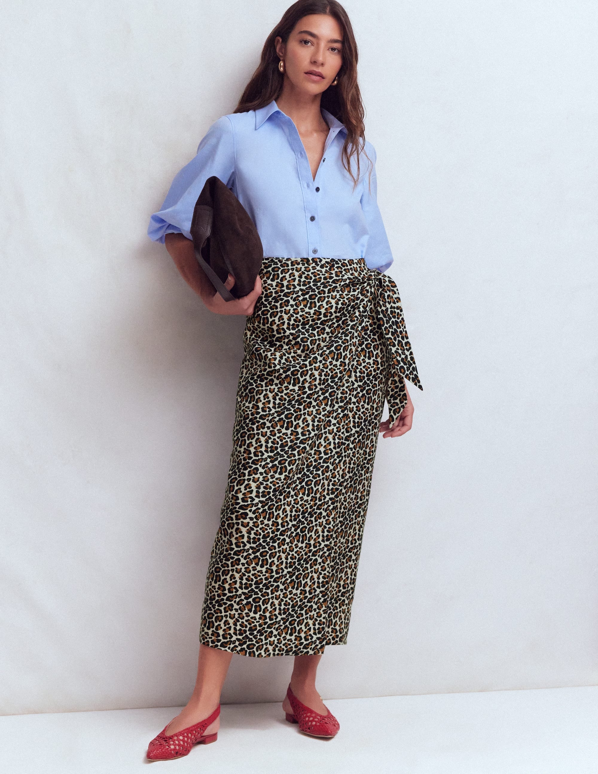 Dimitra Linen Column Skirt-Almond Milk, Cheetah Pop - Image 1