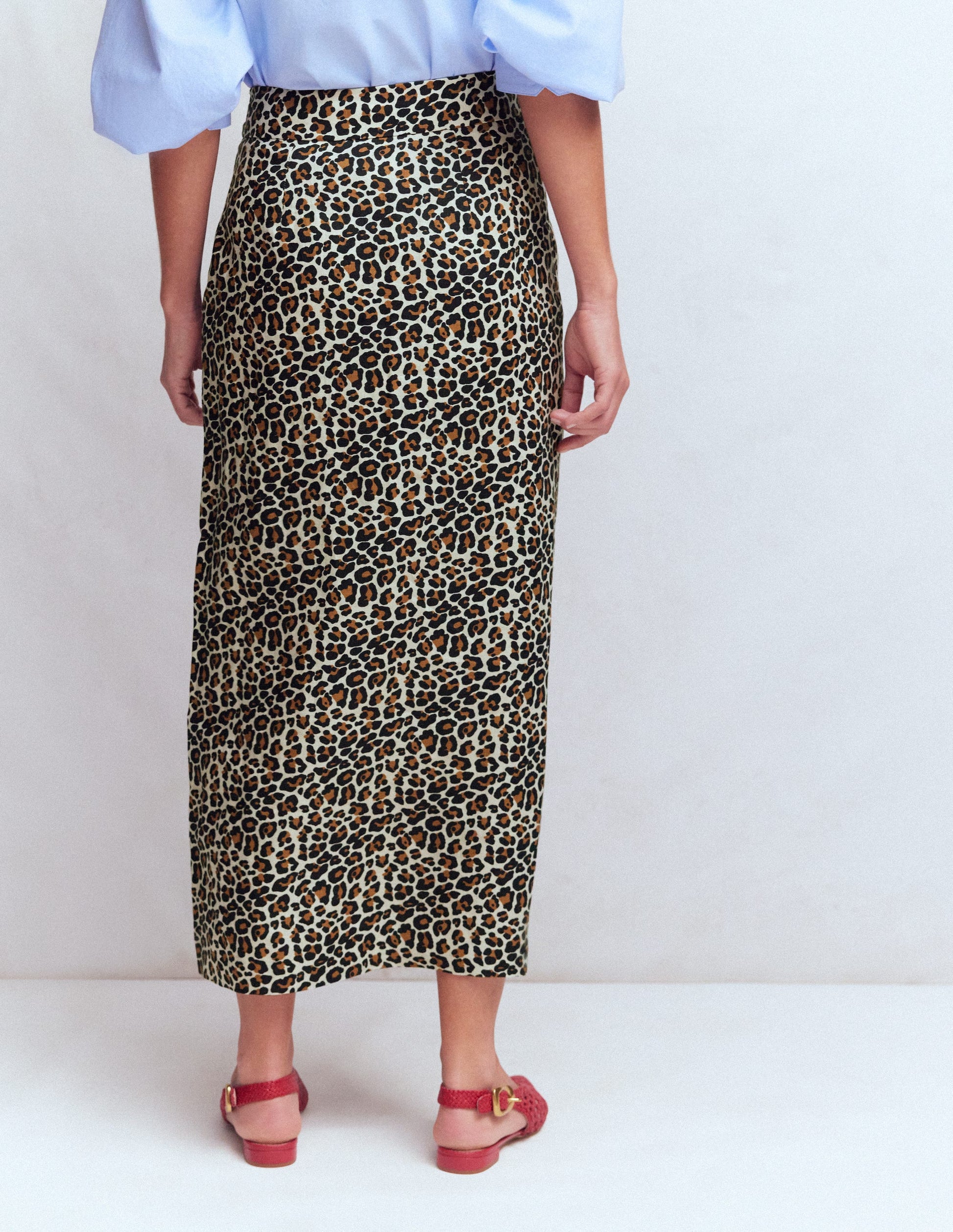 Dimitra Linen Column Skirt-Almond Milk, Cheetah Pop-3