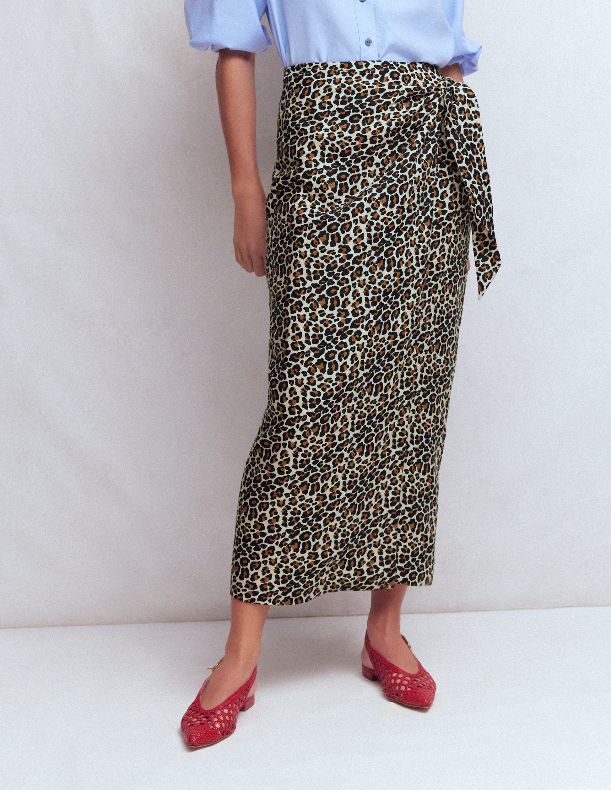 Dimitra Linen Column Skirt-Almond Milk, Cheetah Pop-5