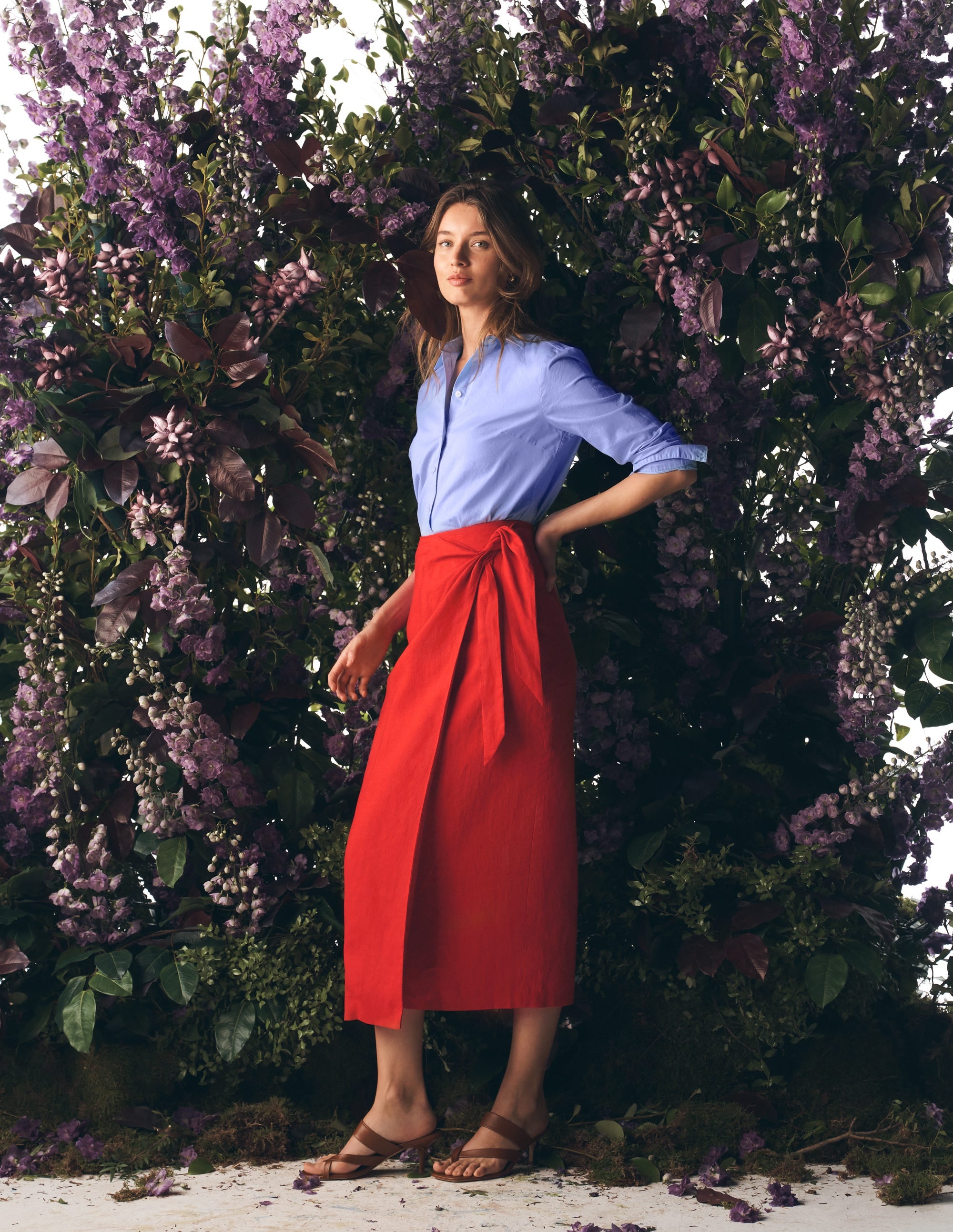 Dimitra Linen Column Skirt-Red Coral - Image 1