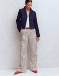 Mayfair Tailored Trousers-Ivory, Navy Stripe