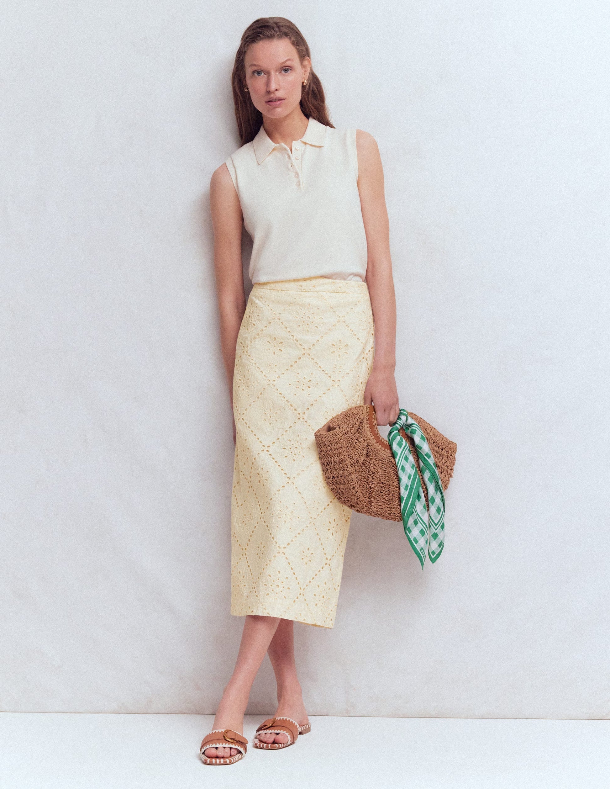 Textured Column Skirt-Ivory Broderie-6