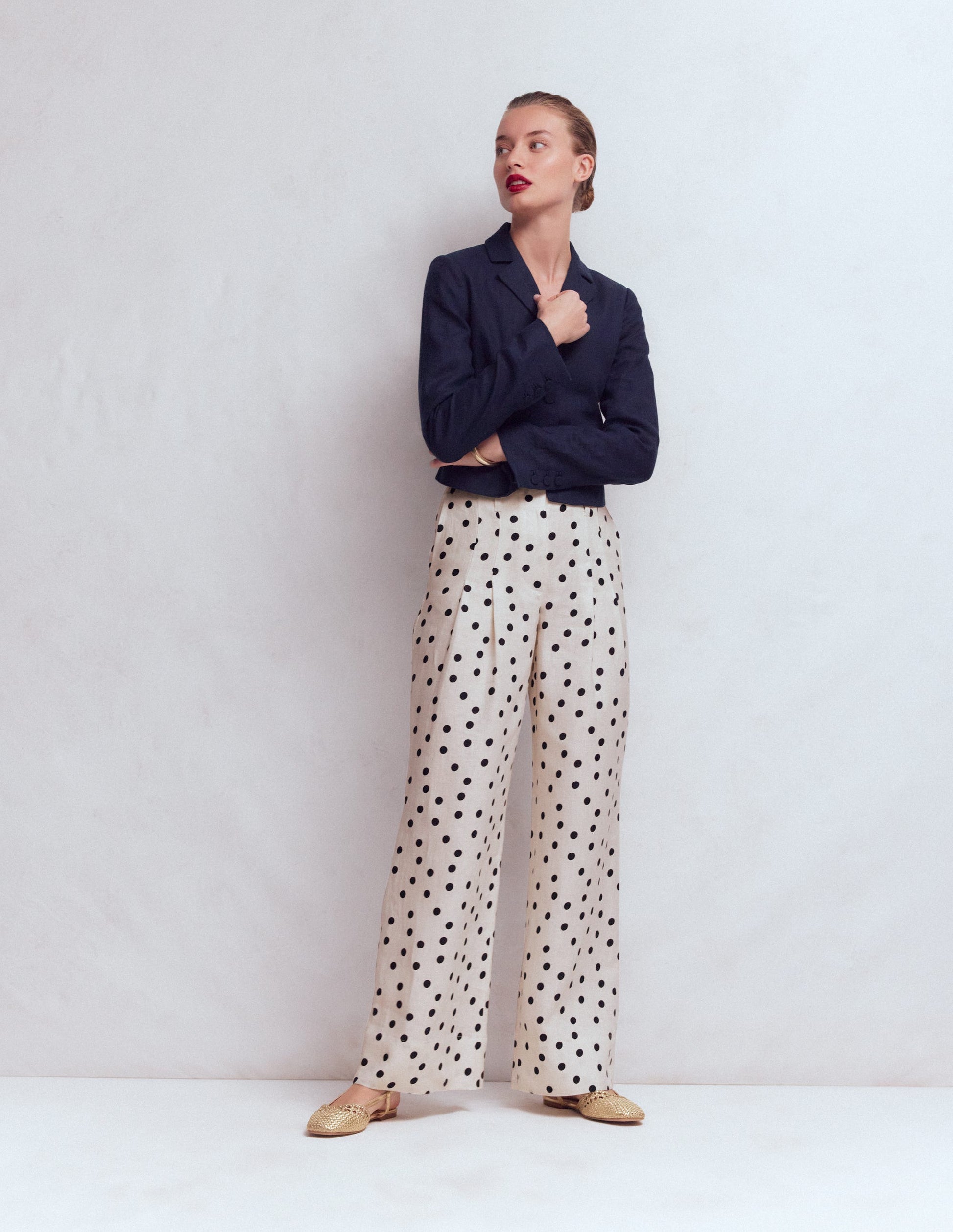 Mayfair Linen Trousers-Ivory, Painted Dot-5