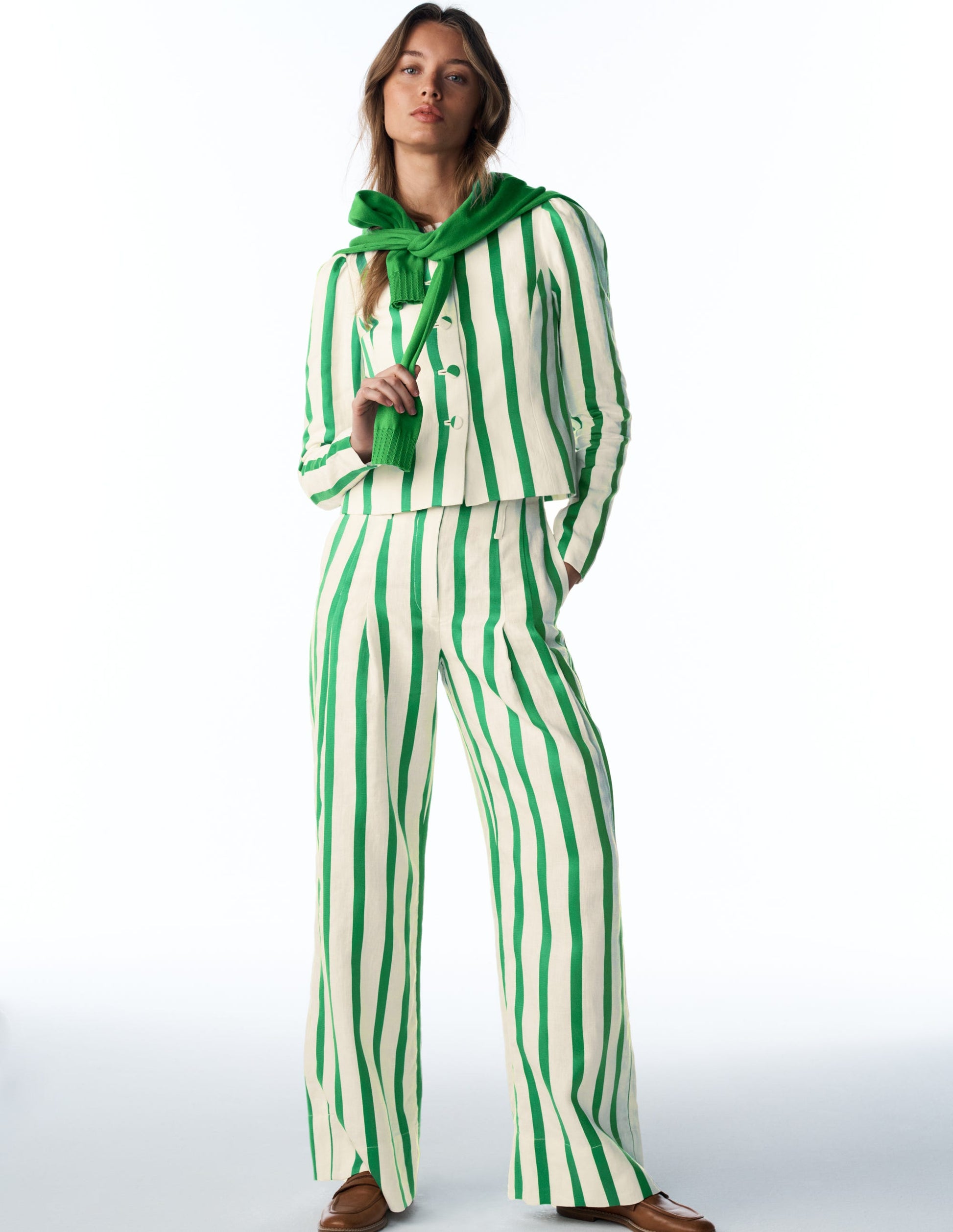 Mayfair Linen Trousers-Ivory, Fresh Green Stripe-6