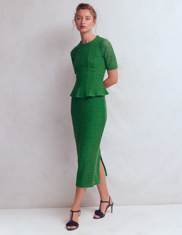 Lace Pencil Skirt-Fresh Green