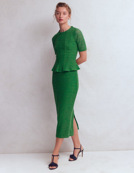Lace Pencil Skirt-Fresh Green