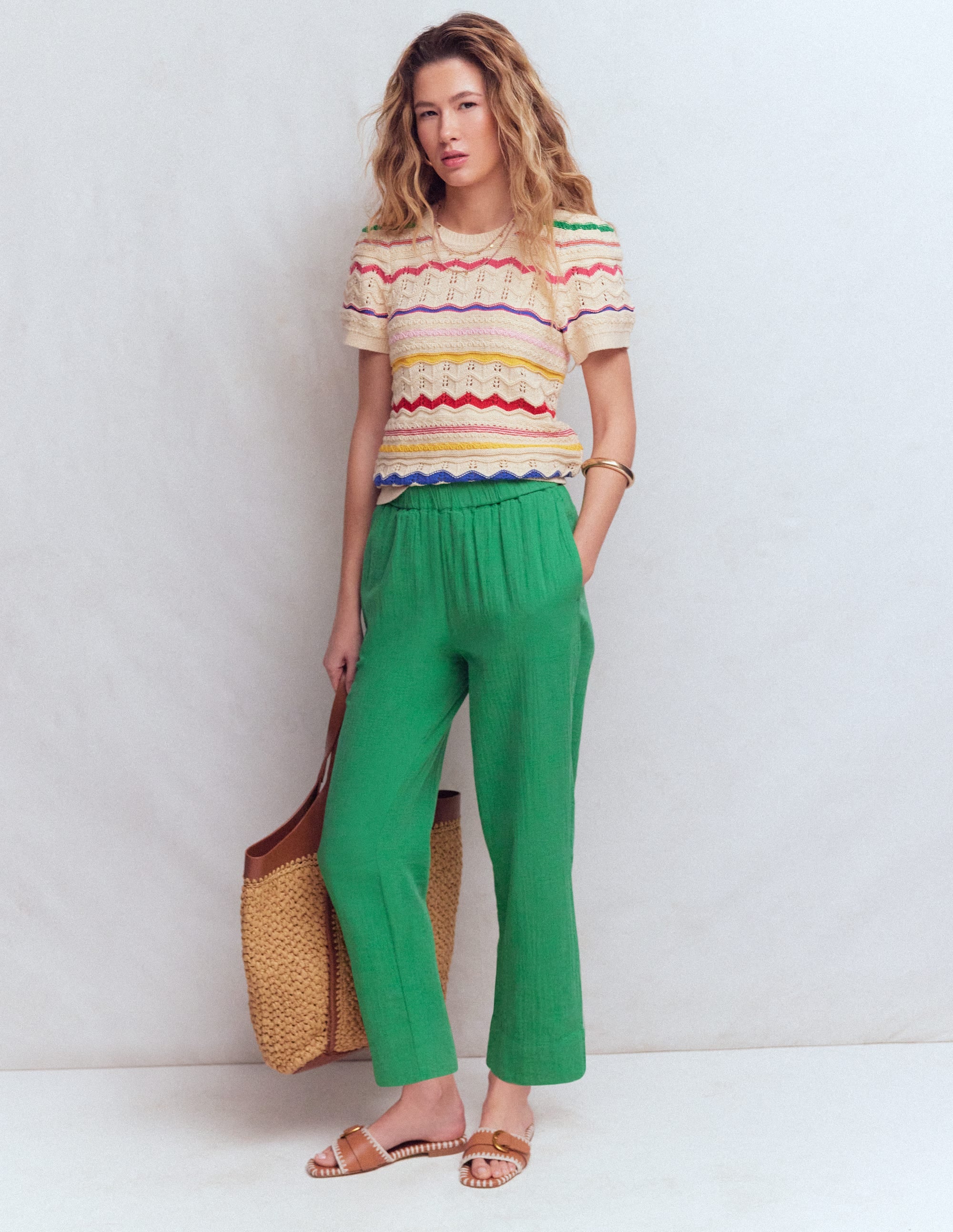Double Cloth Crop Trousers-Shamrock Green - Image 1