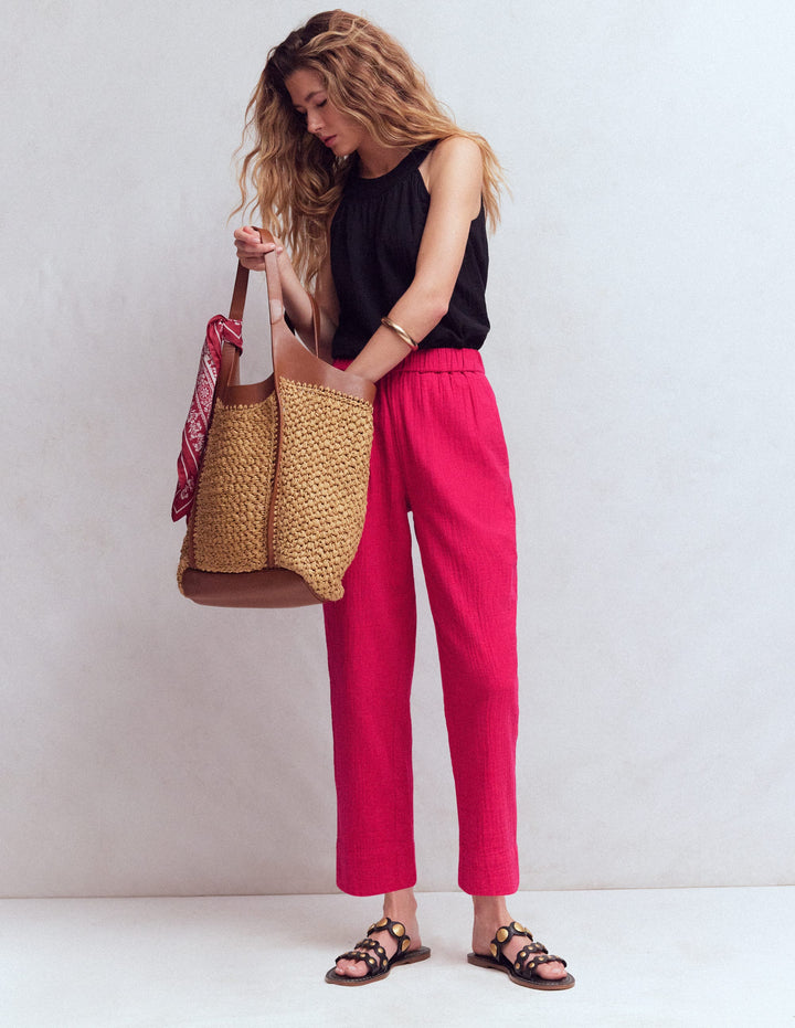 Double Cloth Crop Trousers-Pomegranate