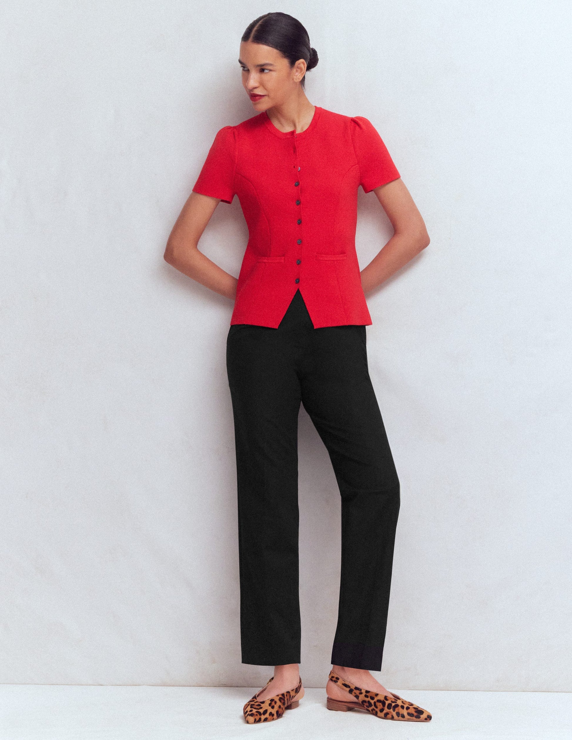 Slim Leg Cotton Trousers-Black-1