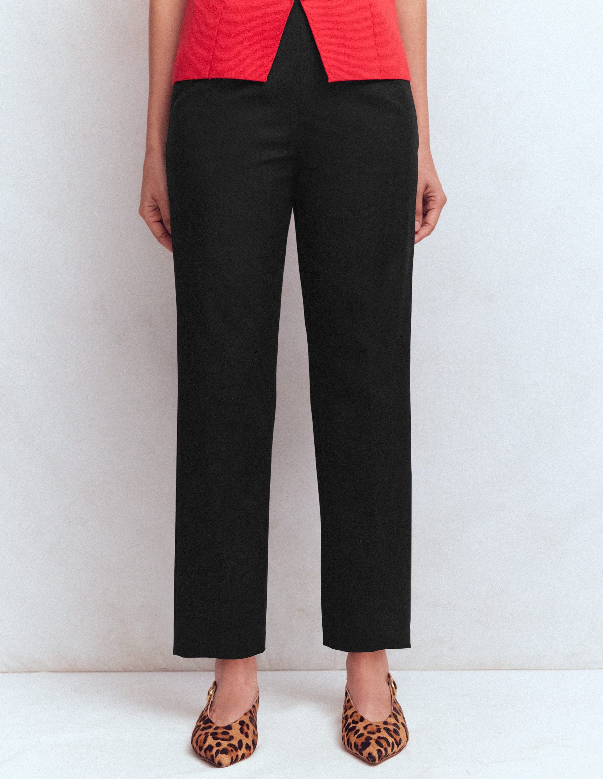 Slim Leg Cotton Trousers-Black-3