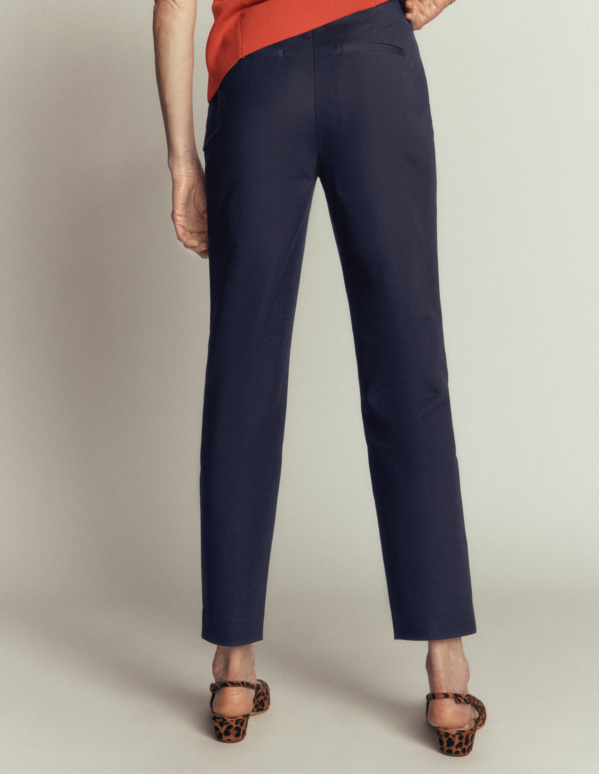 Slim Leg Cotton Trousers-Navy-3