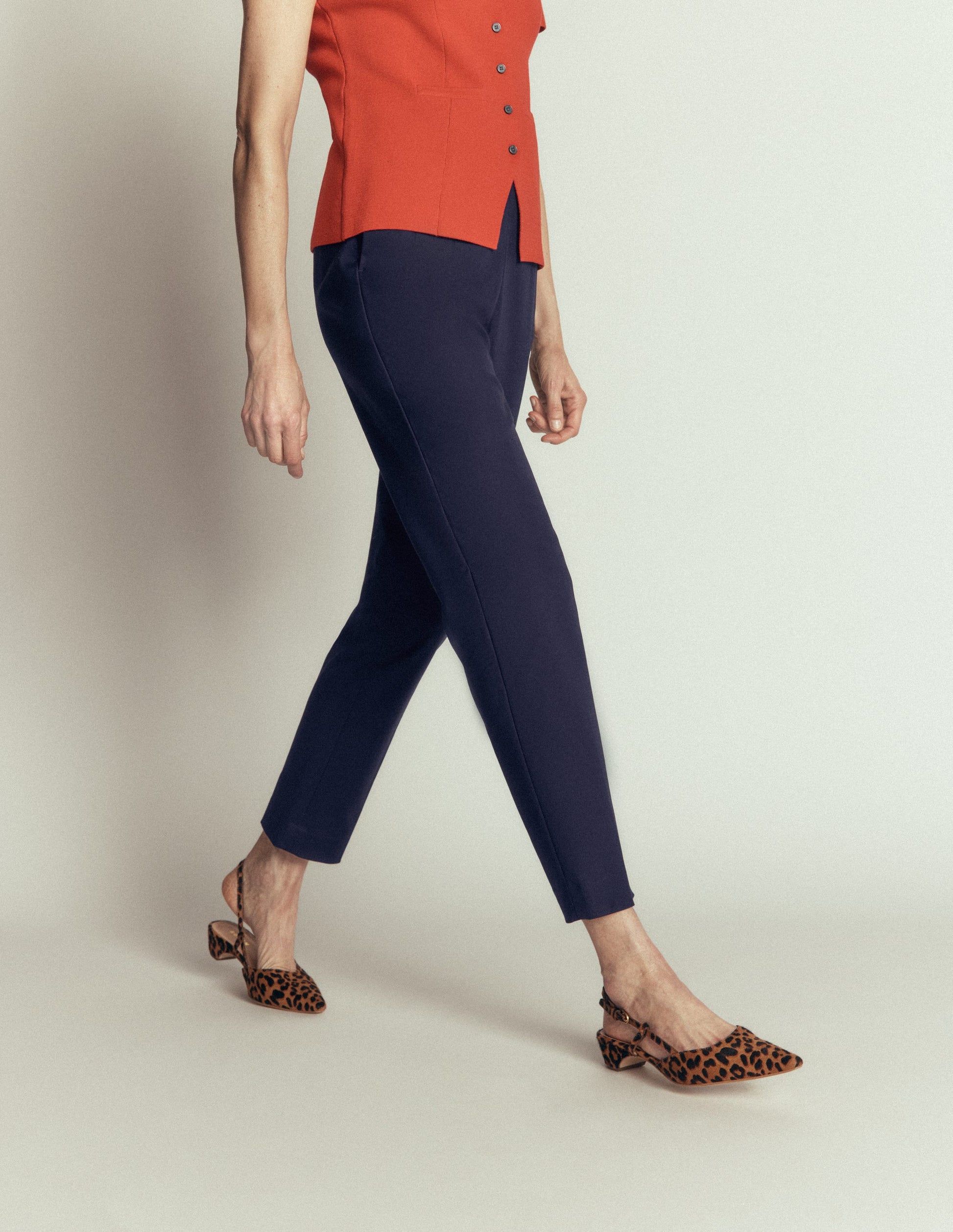 Slim Leg Cotton Trousers-Navy-4