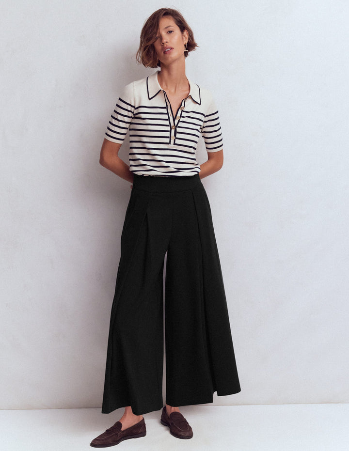Single Pleat Ponte Culotte-Black