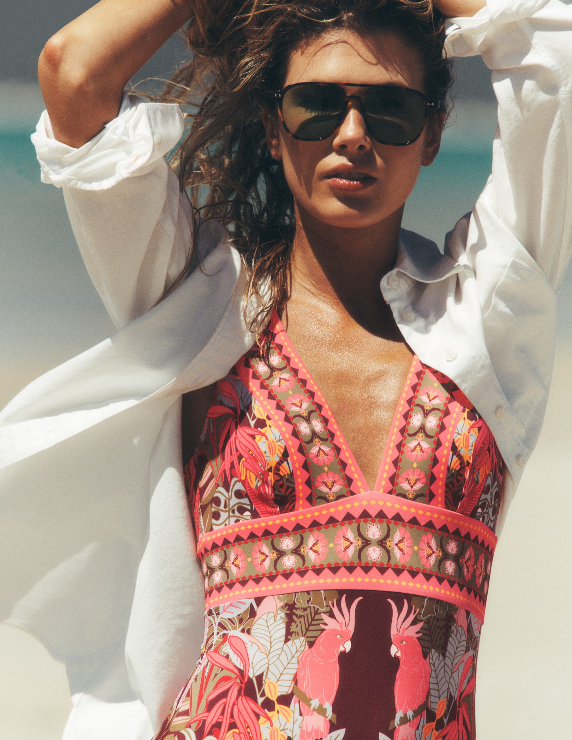 Porto V-neck Swimsuit-Chocberry, Tropical Safari-3