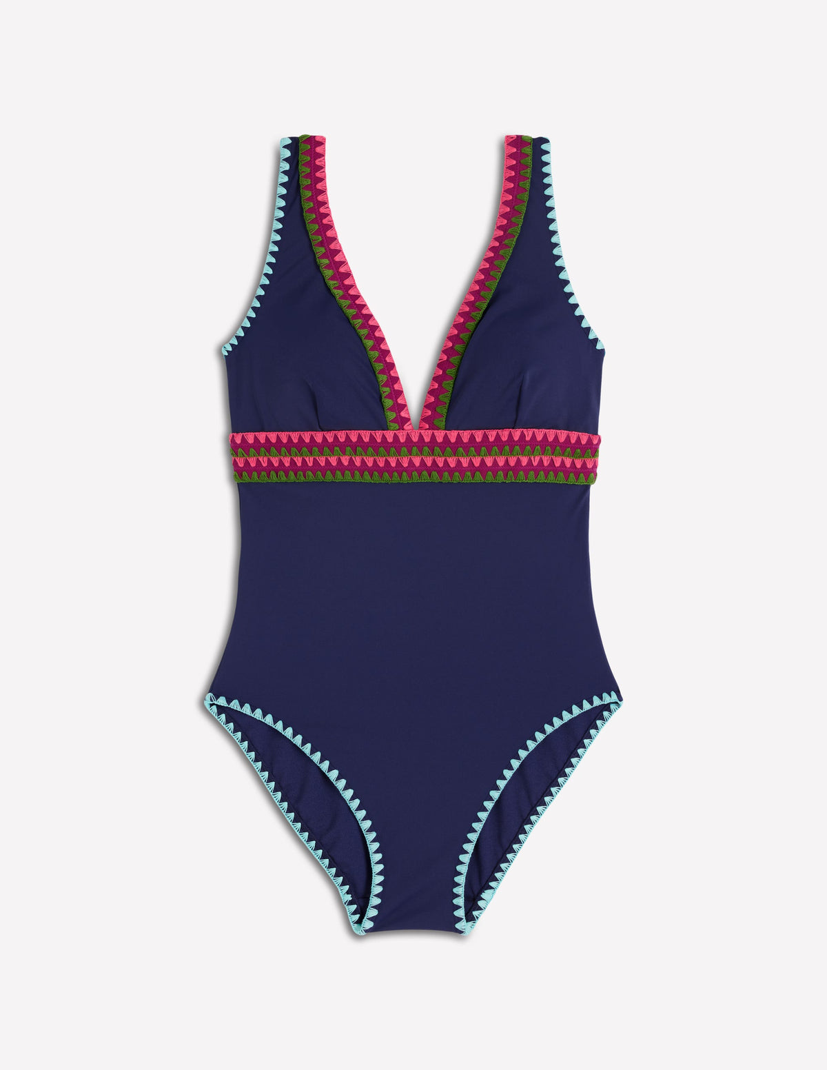 Porto V - neck Swimsuit - Navy, Embroidery | Boden UK