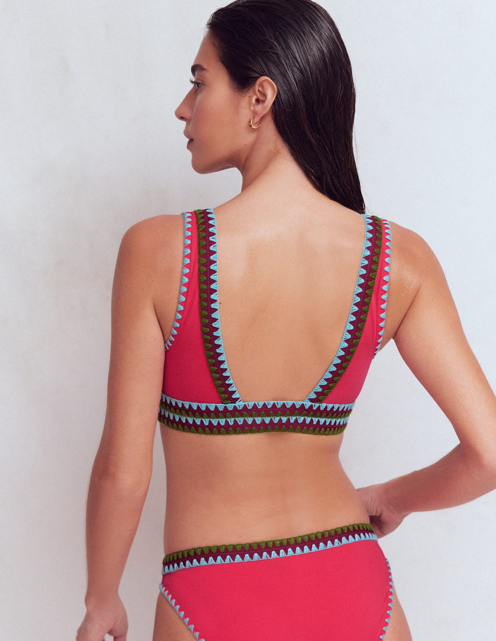 Porto V-neck Bikini Top-Rosy, Embroidery-3