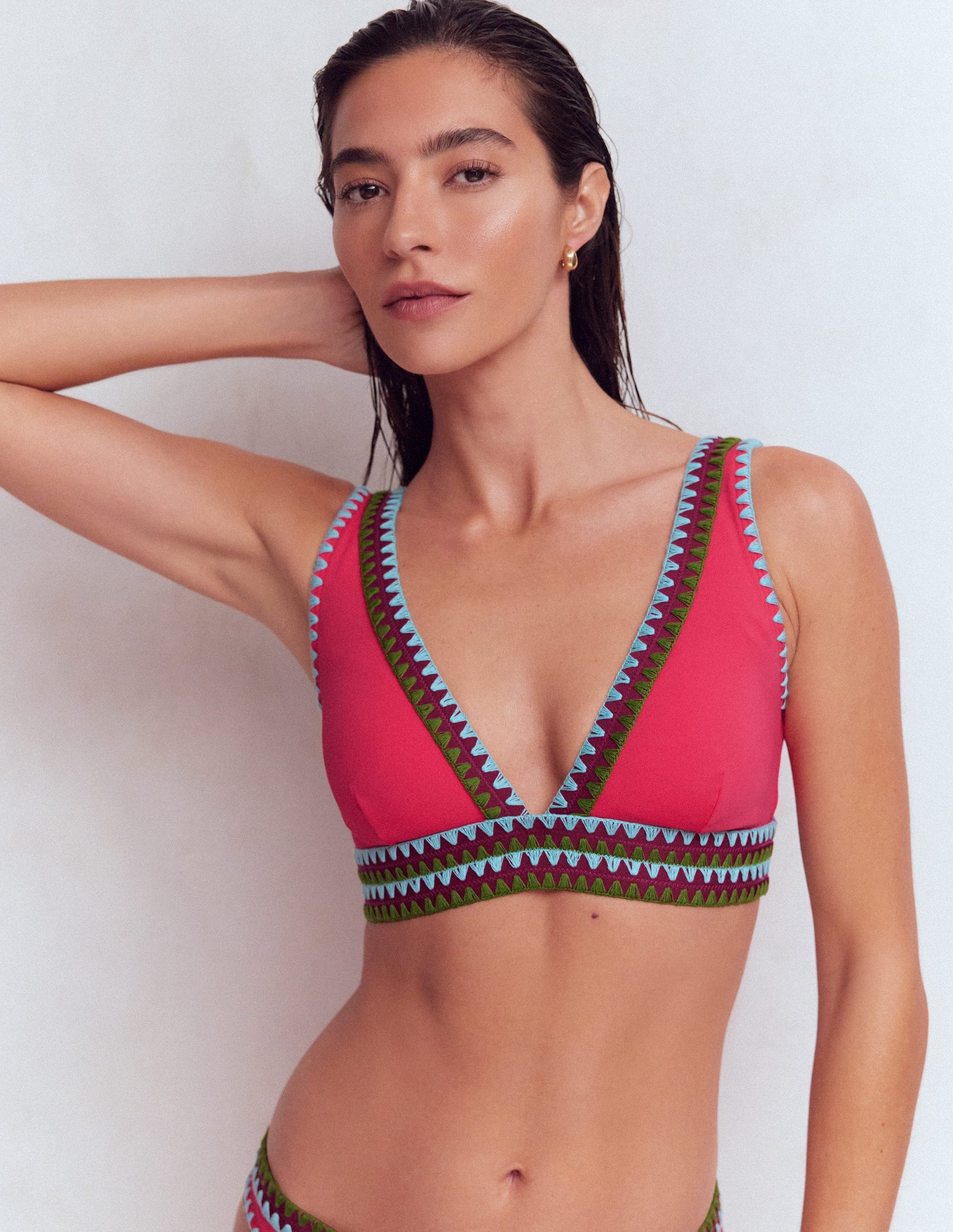 Porto V-neck Bikini Top-Rosy, Embroidery-5