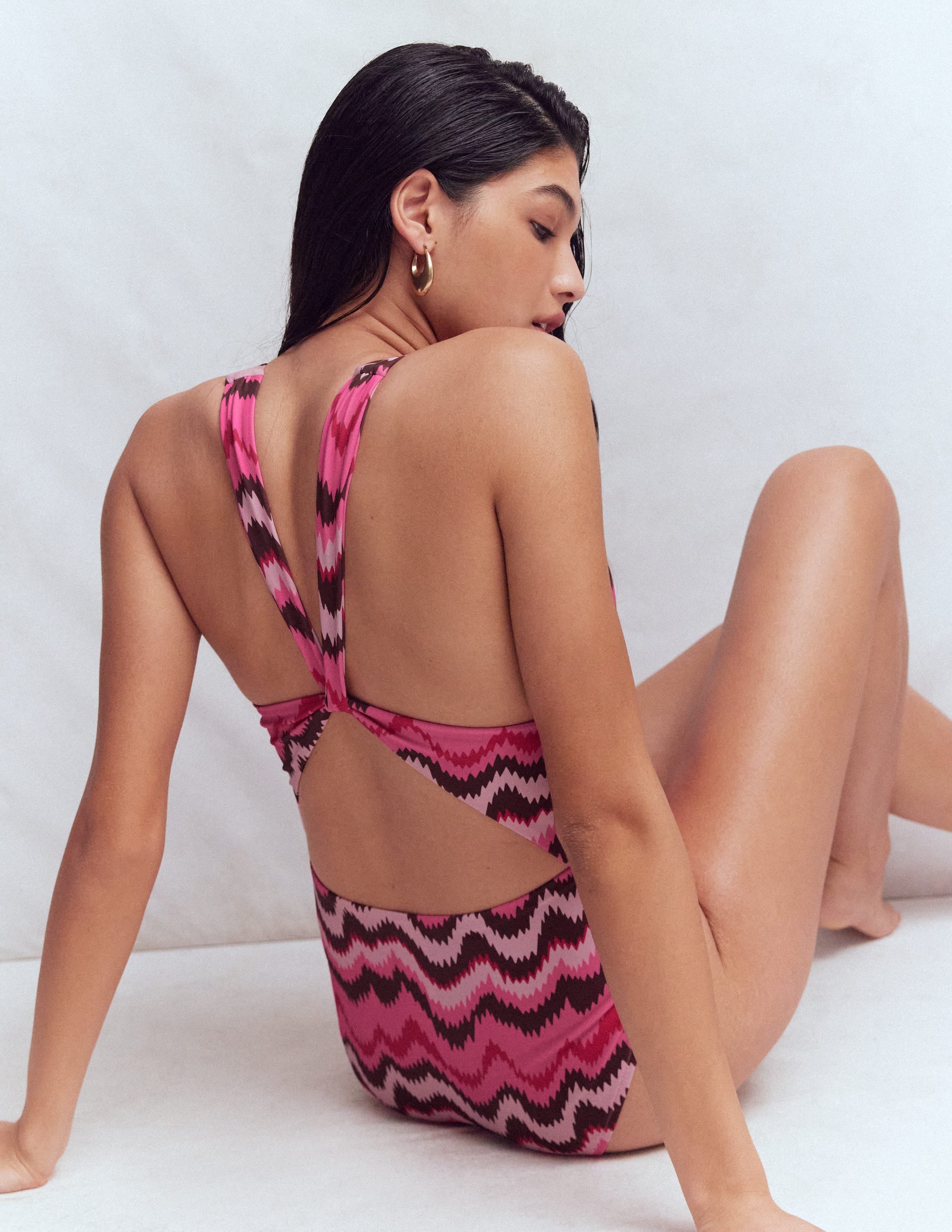 Mykonos Deep V Swimsuit-Pink Punch, Zig Zag Wave - Image 6
