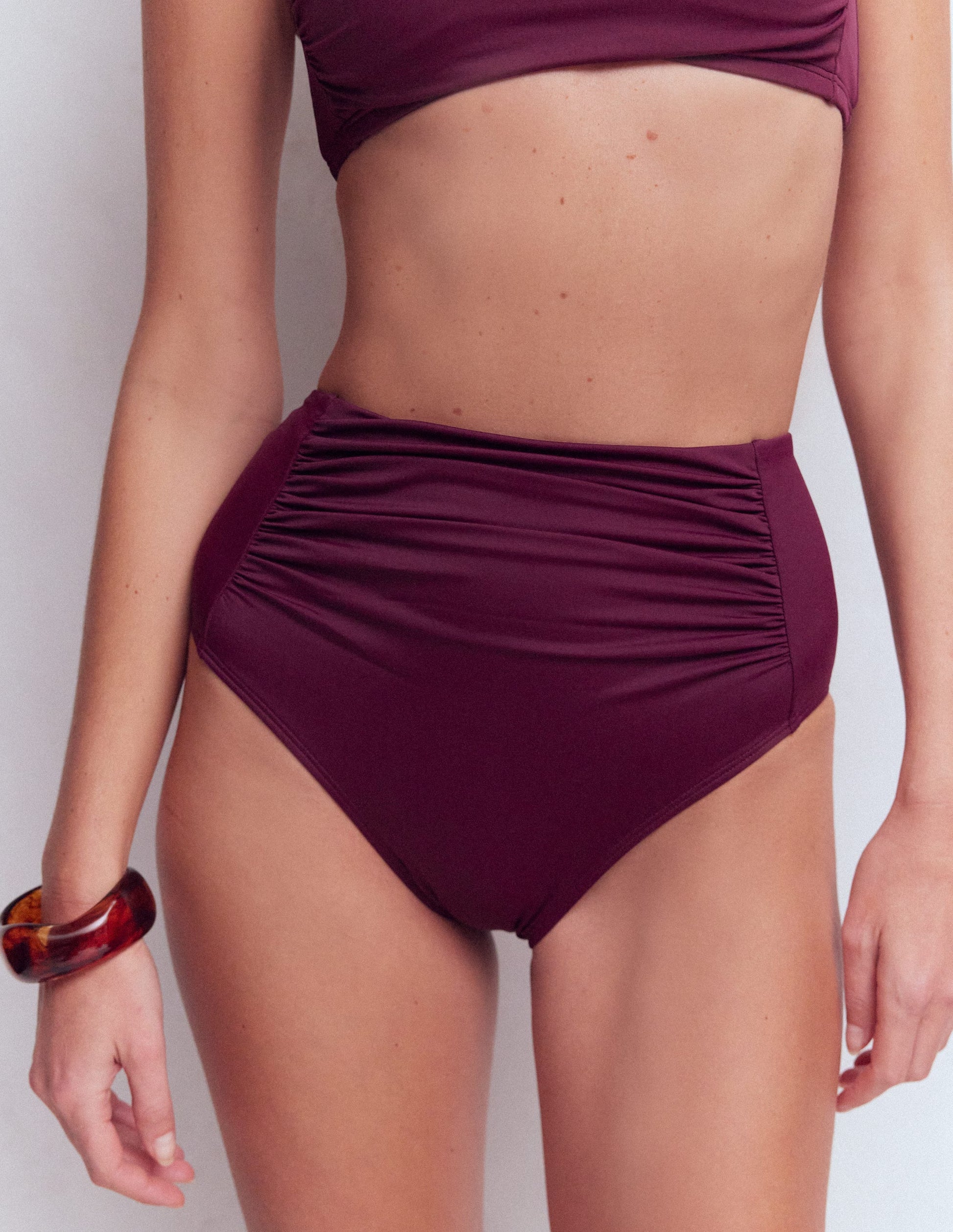 Kythira Ruched Bikini Bottoms-Chocberry-5