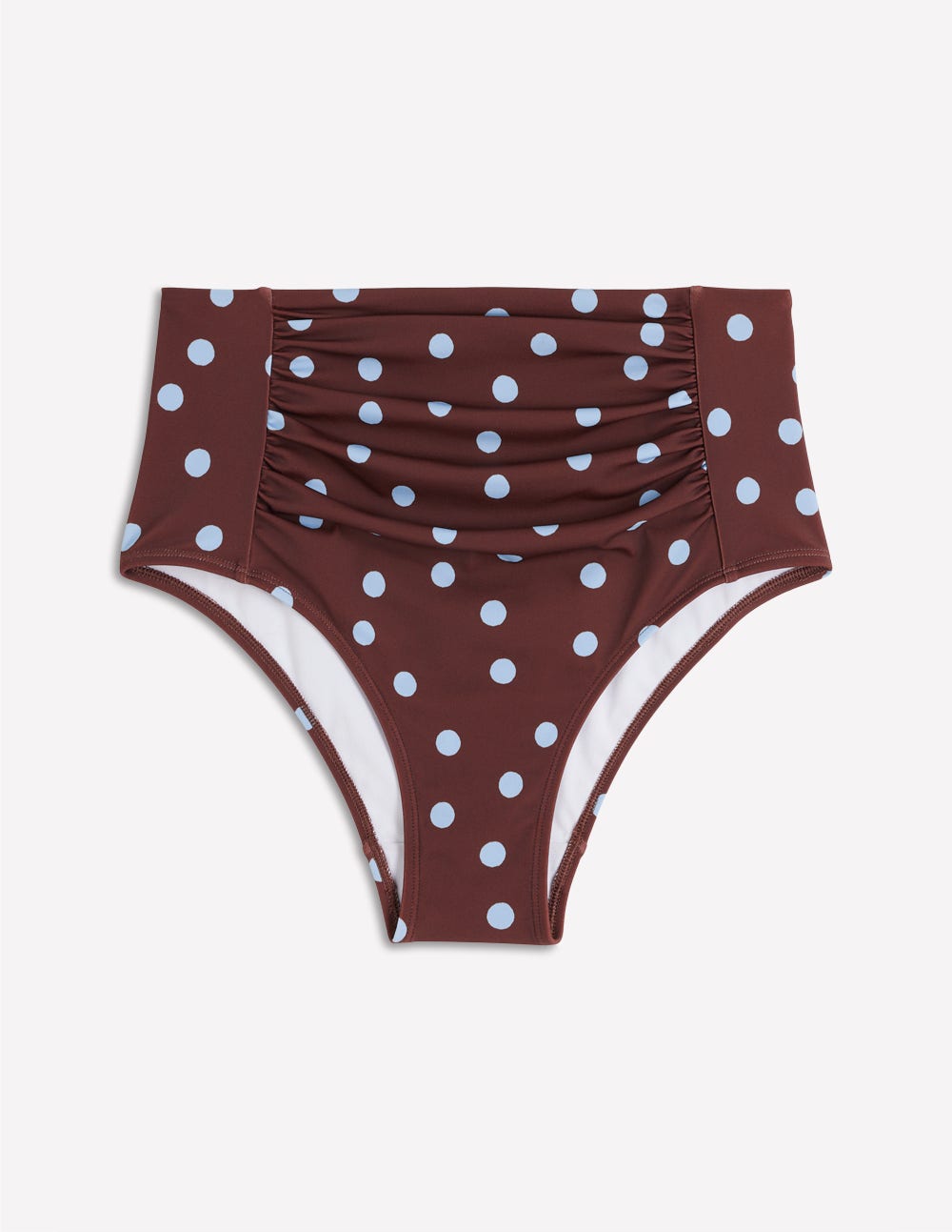 Kythira Ruched Bikini Bottoms-Chocolate And Blue Painted Dot-7