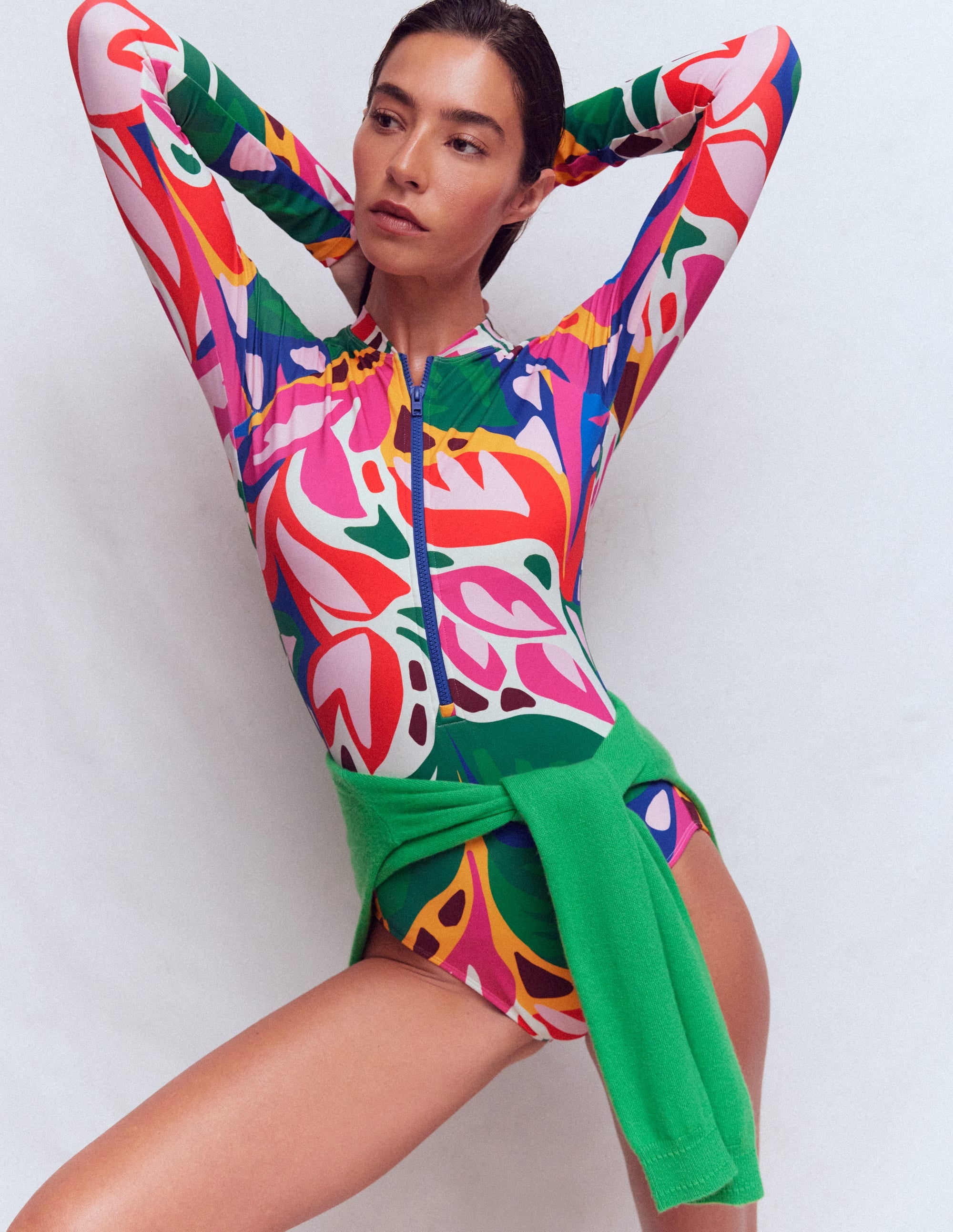 Rash Guard Swimsuit-Multi, Leafy Cascade - Image 1