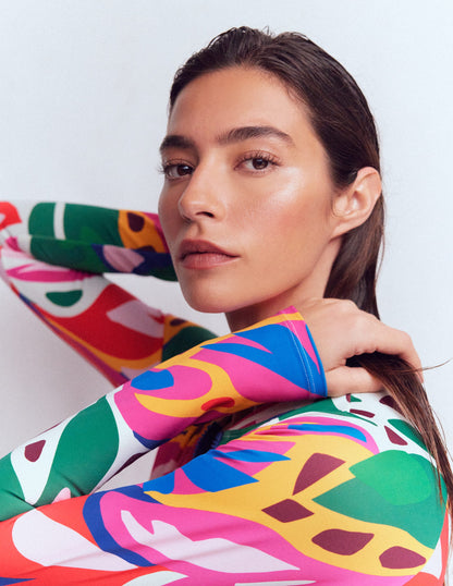 Rash Guard Swimsuit-Multi, Leafy Cascade-2