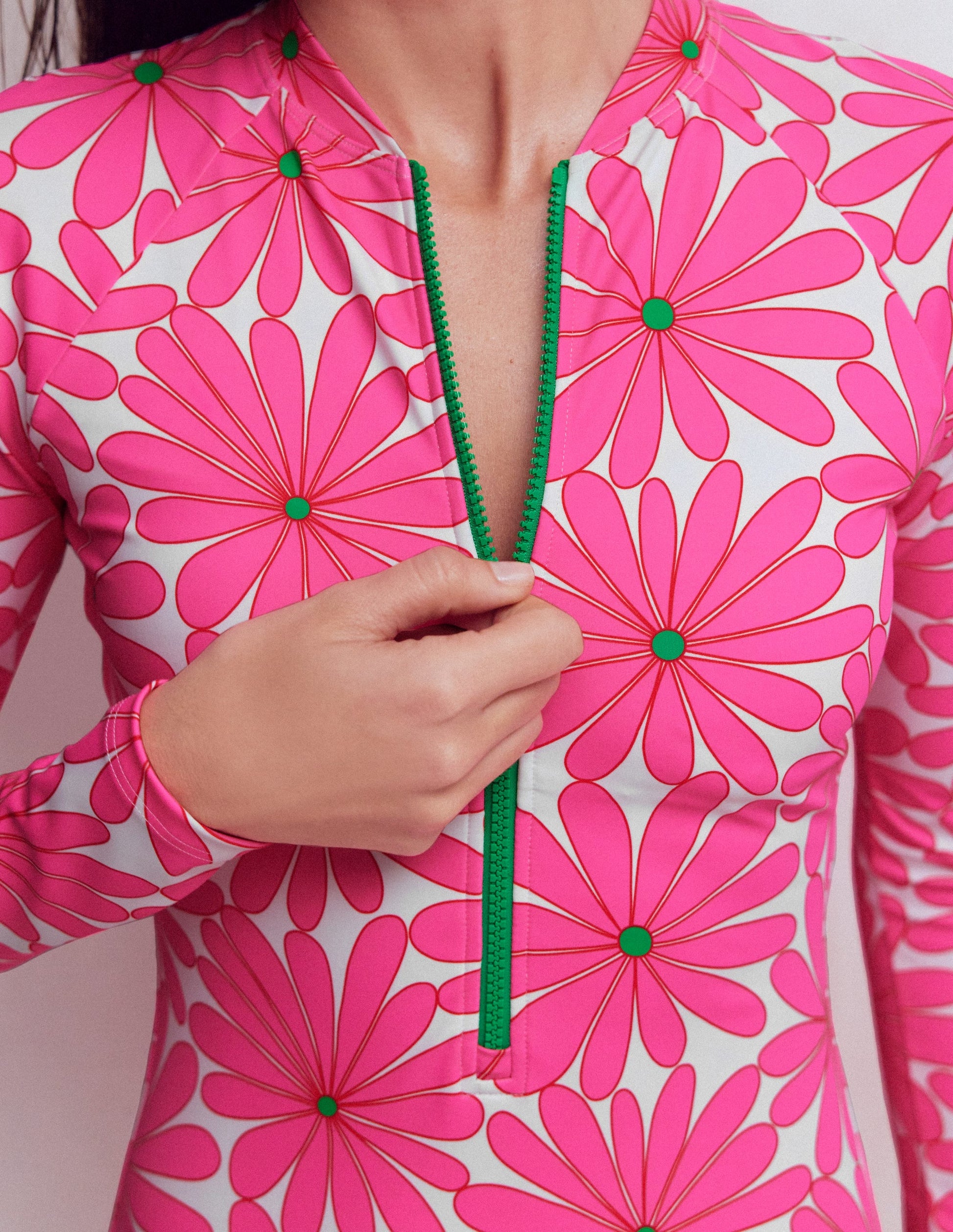 Rash Guard Swimsuit-Sangria Sunset, Daisy Blossom-2