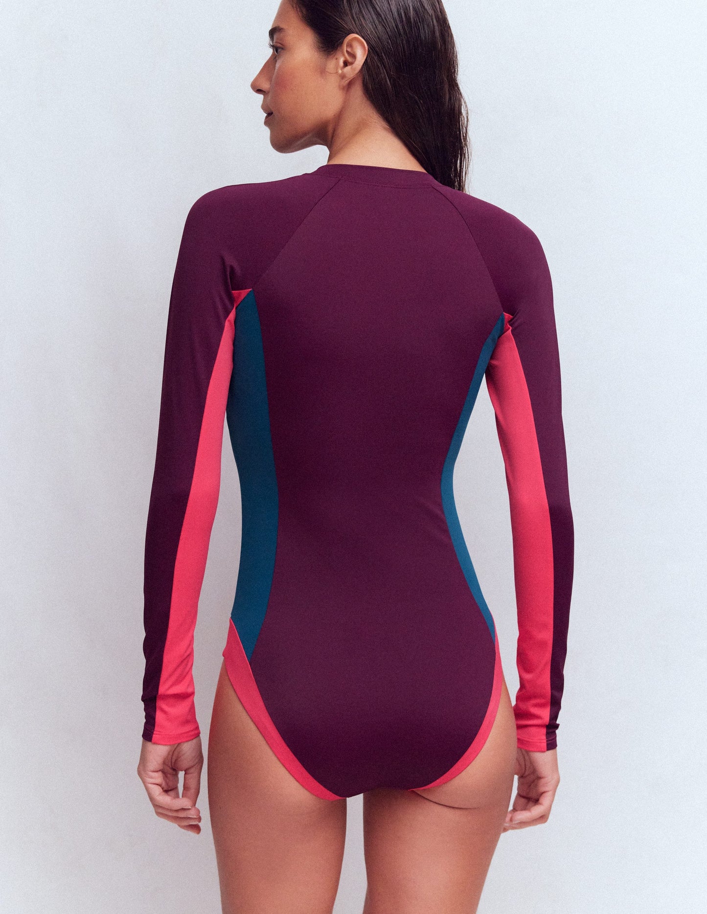 Rash Guard Swimsuit-Purple. Colourblock