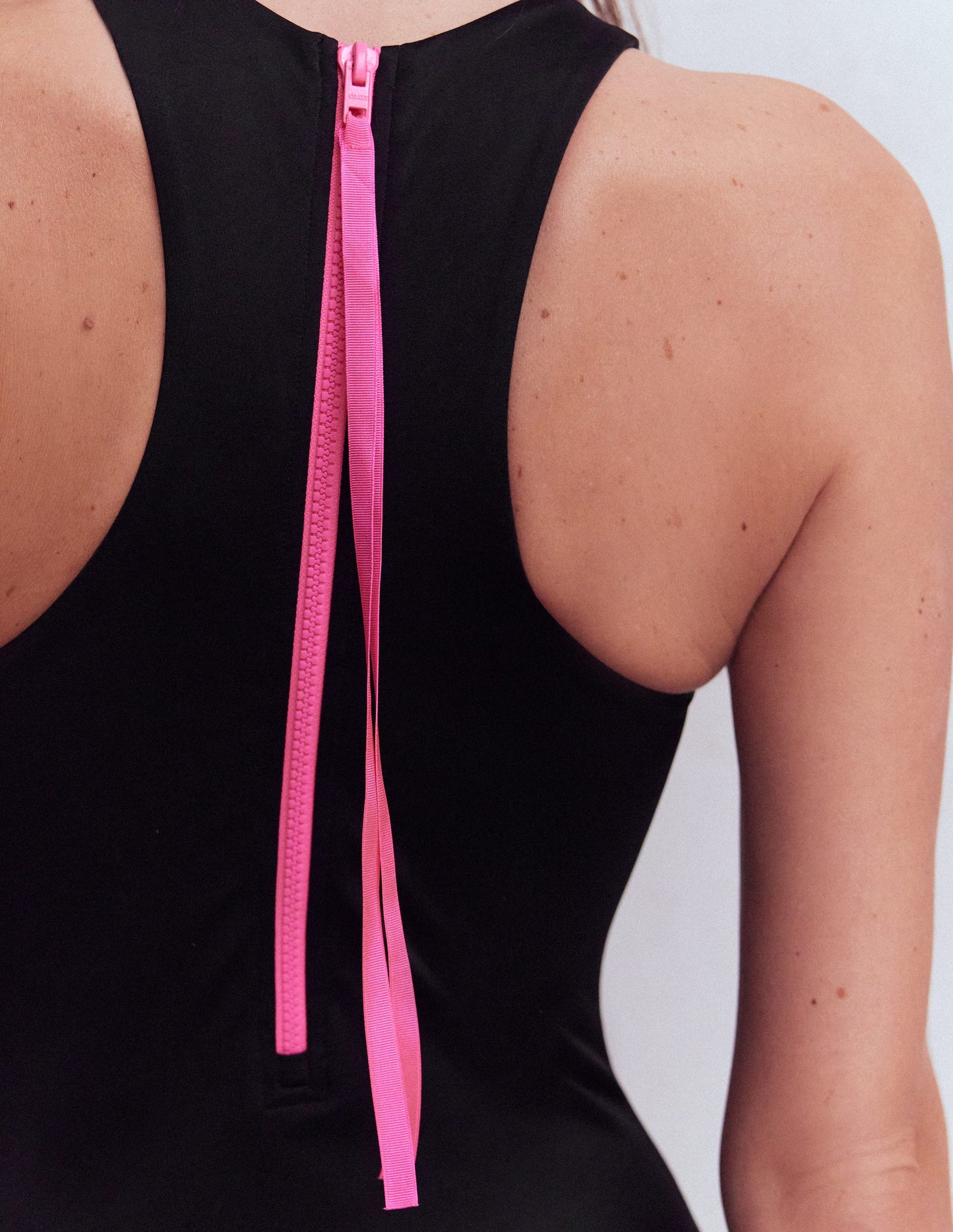 Piped Sporty Swimsuit-Black