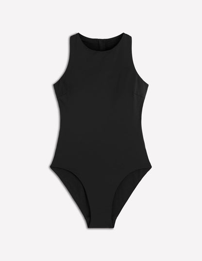 Piped Sporty Swimsuit-Black-6
