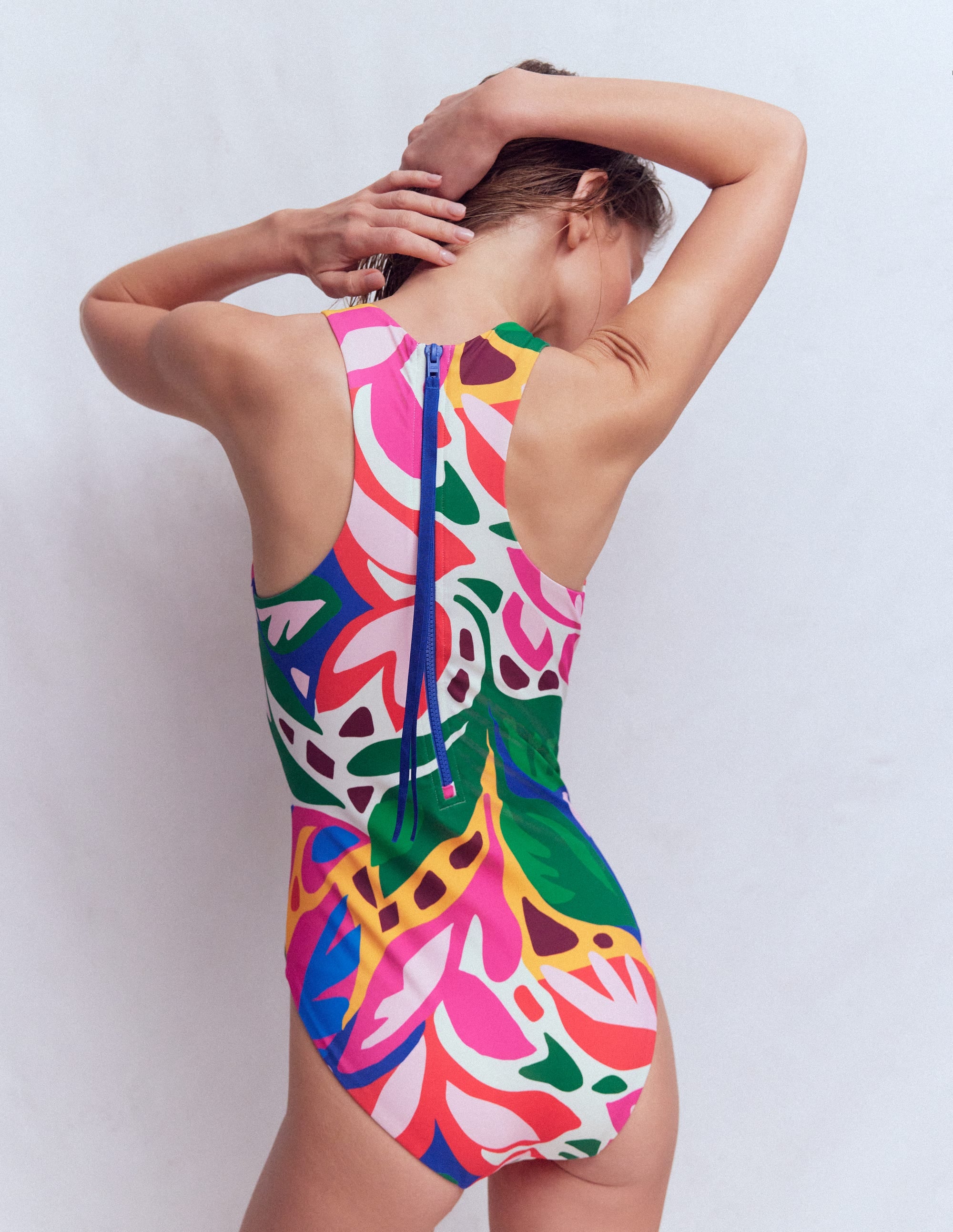 Sporty High Neck Swimsuit-Multi, Leafy Cascade - Image 3