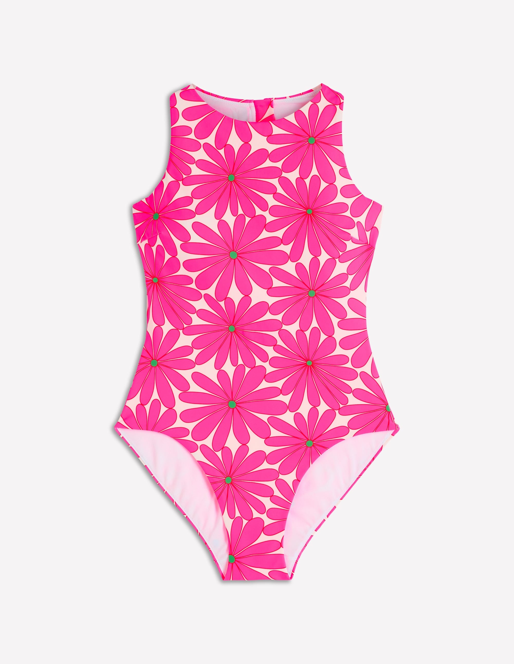 Sporty High Neck Swimsuit-Sangria Sunset, Daisy Blossom - Image 5