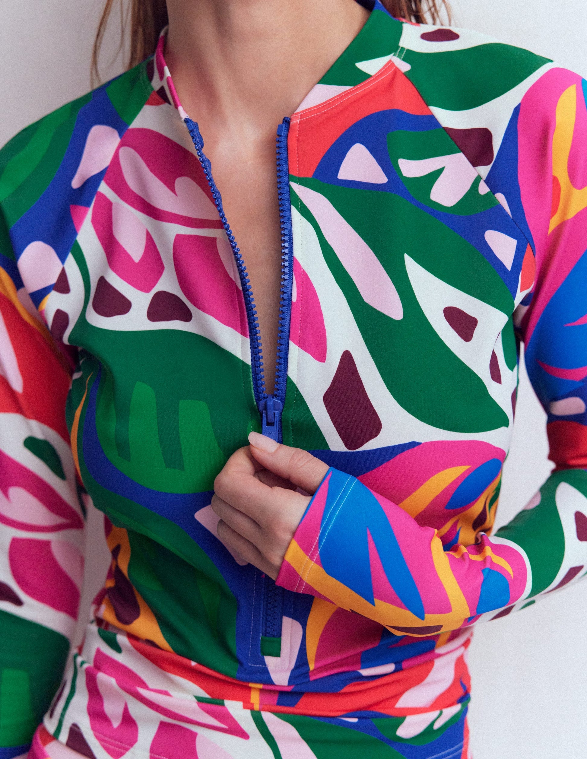 Long Sleeve Rash Guard Top-Multi, Leafy Cascade-2