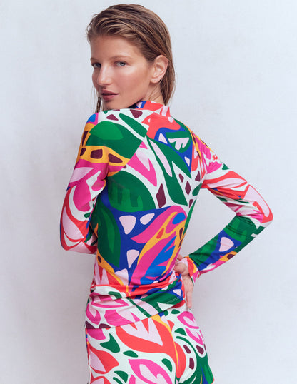 Long Sleeve Rash Guard Top-Multi, Leafy Cascade-3