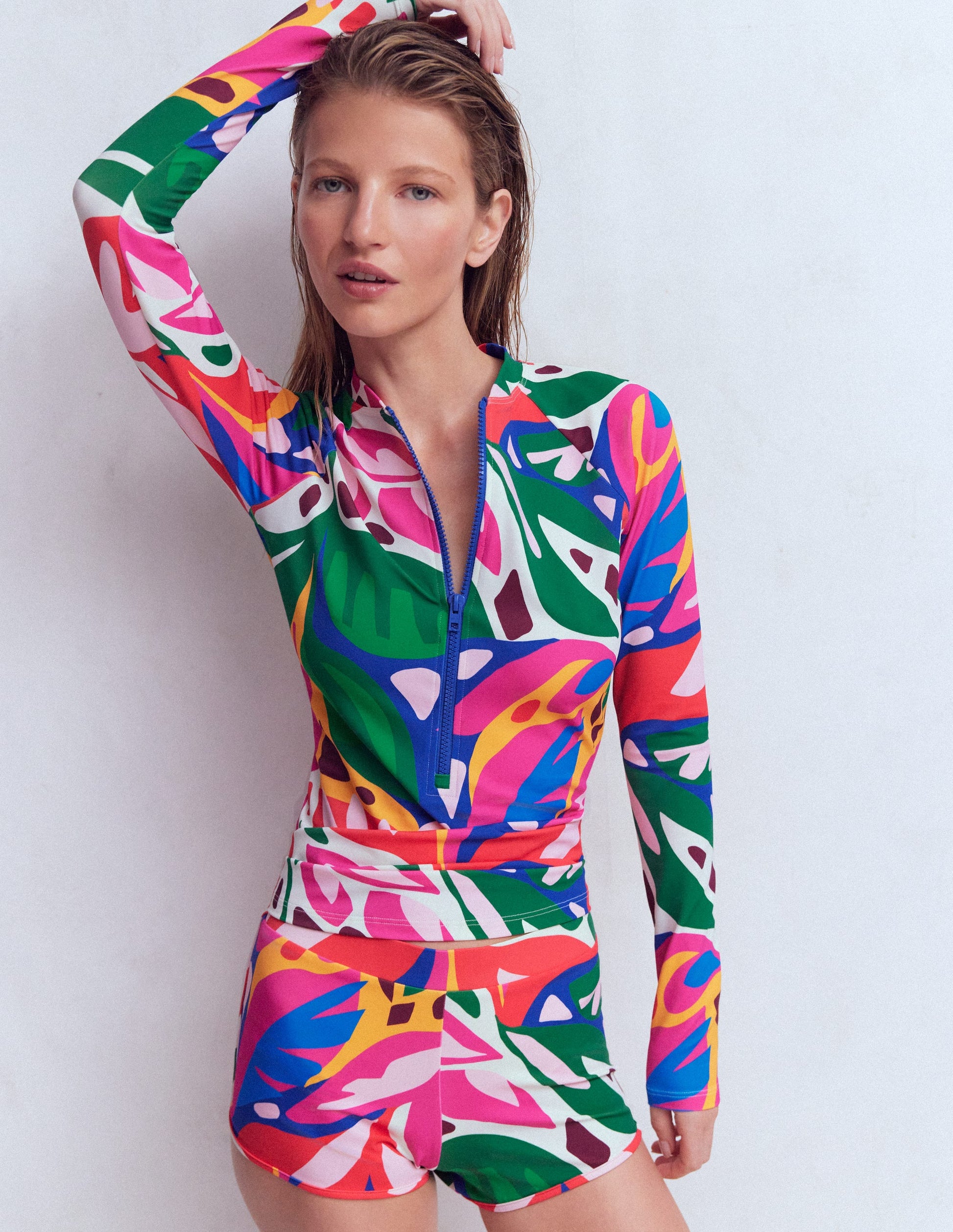 Long Sleeve Rash Guard Top-Multi, Leafy Cascade-4