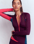 Long Sleeve Rash Guard Top-Purple, Colourblock