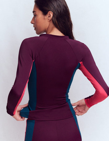 Long Sleeve Rash Guard Top-Purple, Colourblock-3