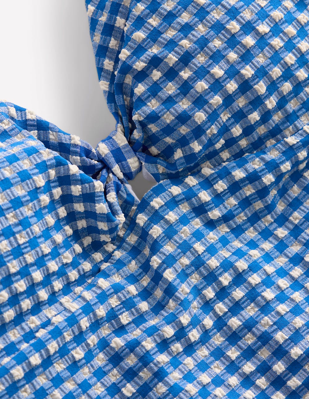 Bow Halter Swimsuit-Bright Blue, Gingham - Image 10