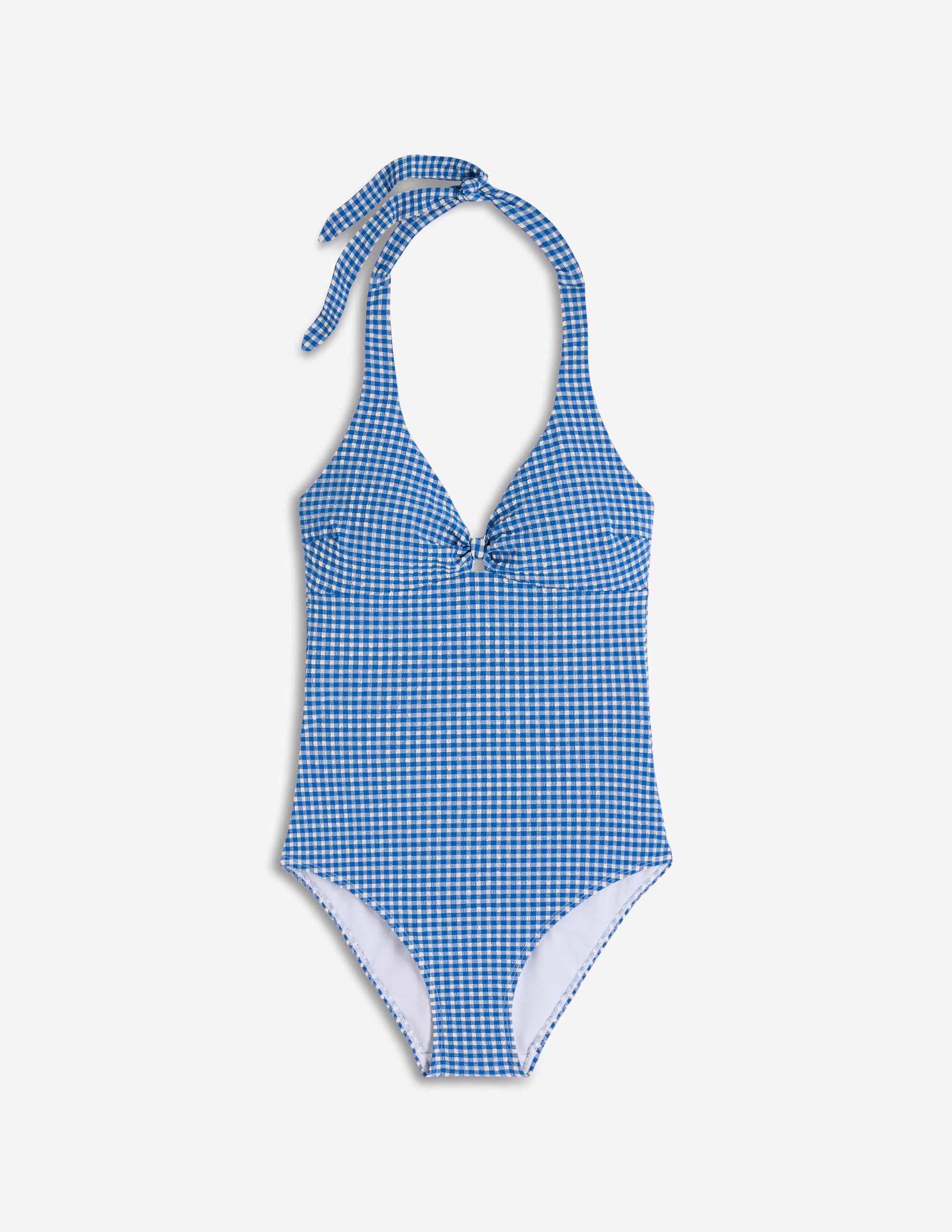 Bow Halter Swimsuit-Bright Blue, Gingham - Image 9