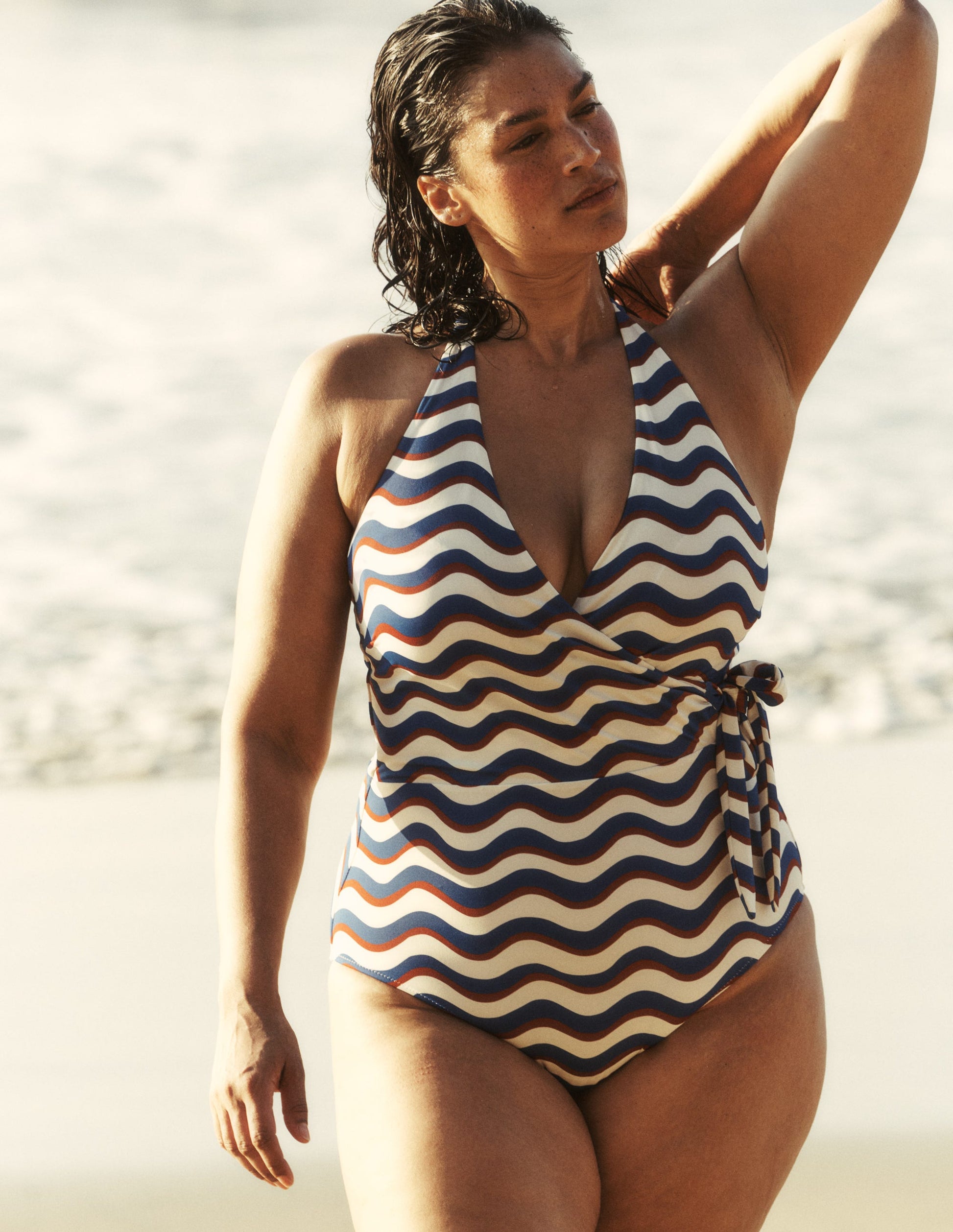 Tilos Tie Side Swimsuit-Multi, Wave Stripe-5