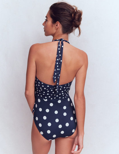Wrap Over Swimsuit-French Navy, Painted Dot-3