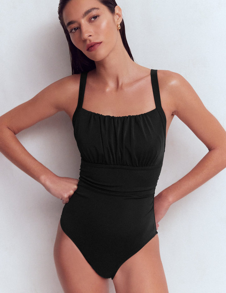 Skiathos Ruched Panel Swimsuit-Black