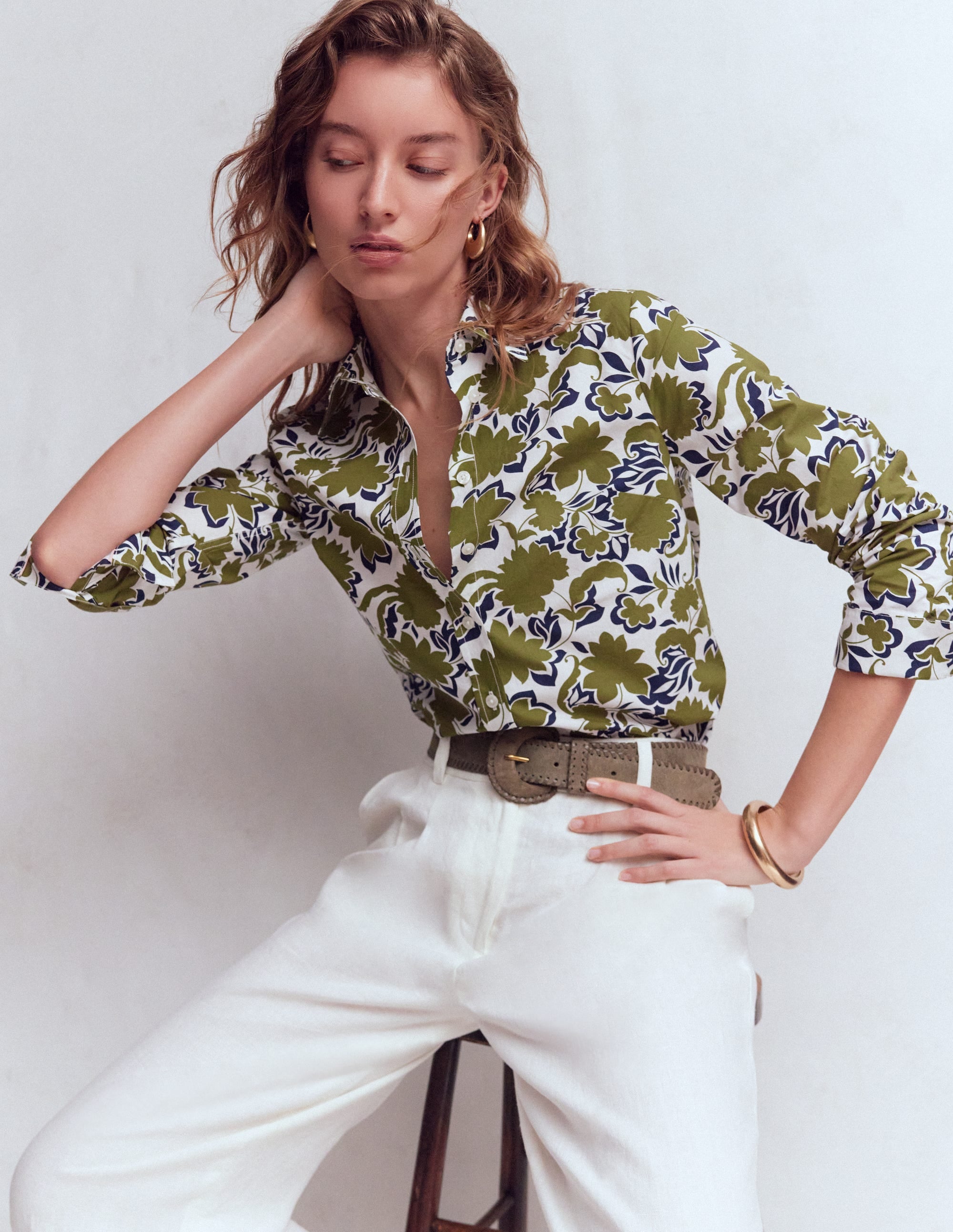 Sienna Cotton Shirt-Olive, Shadow Blossom - Image 1