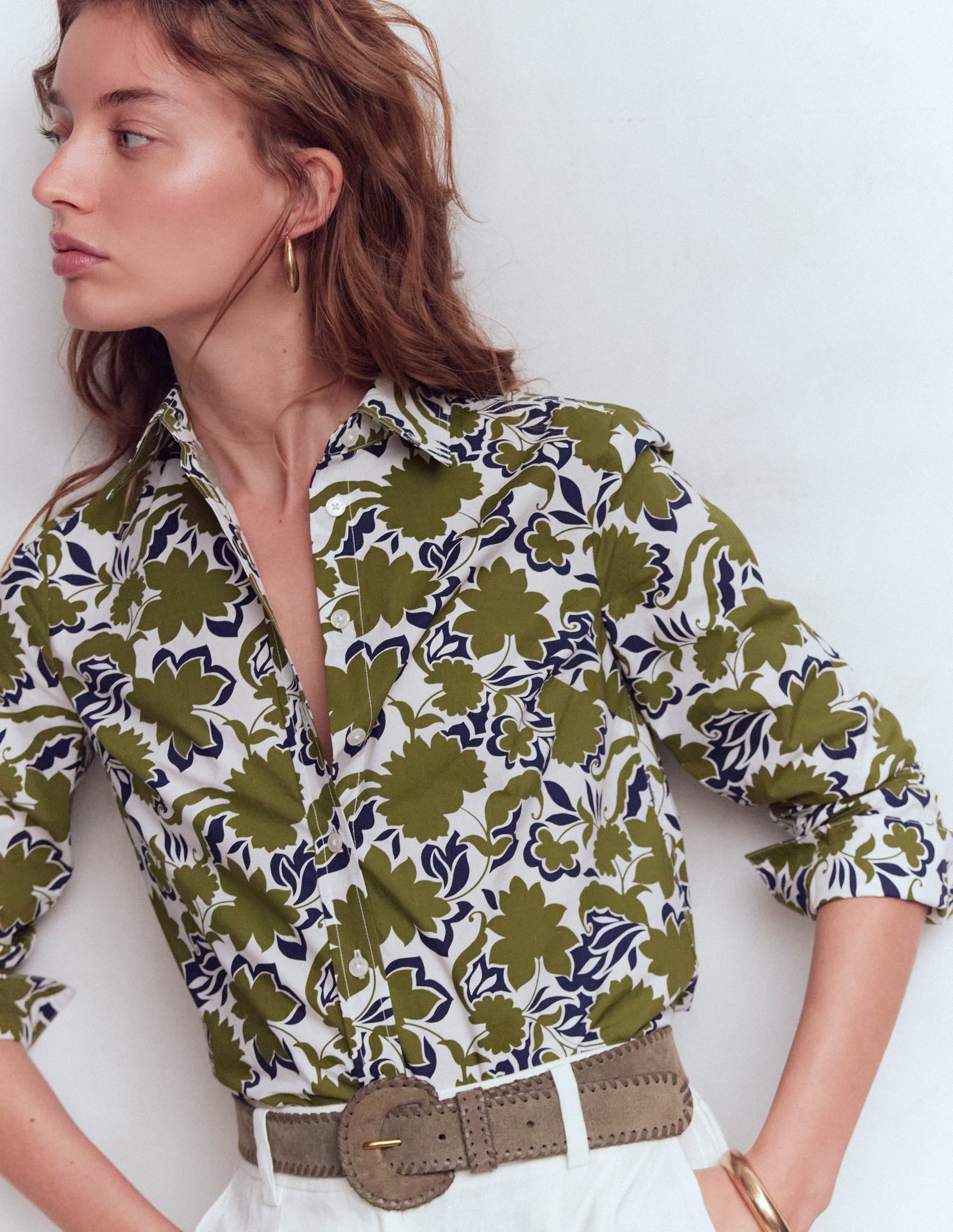 Sienna Cotton Shirt-Olive, Shadow Blossom - Image 2