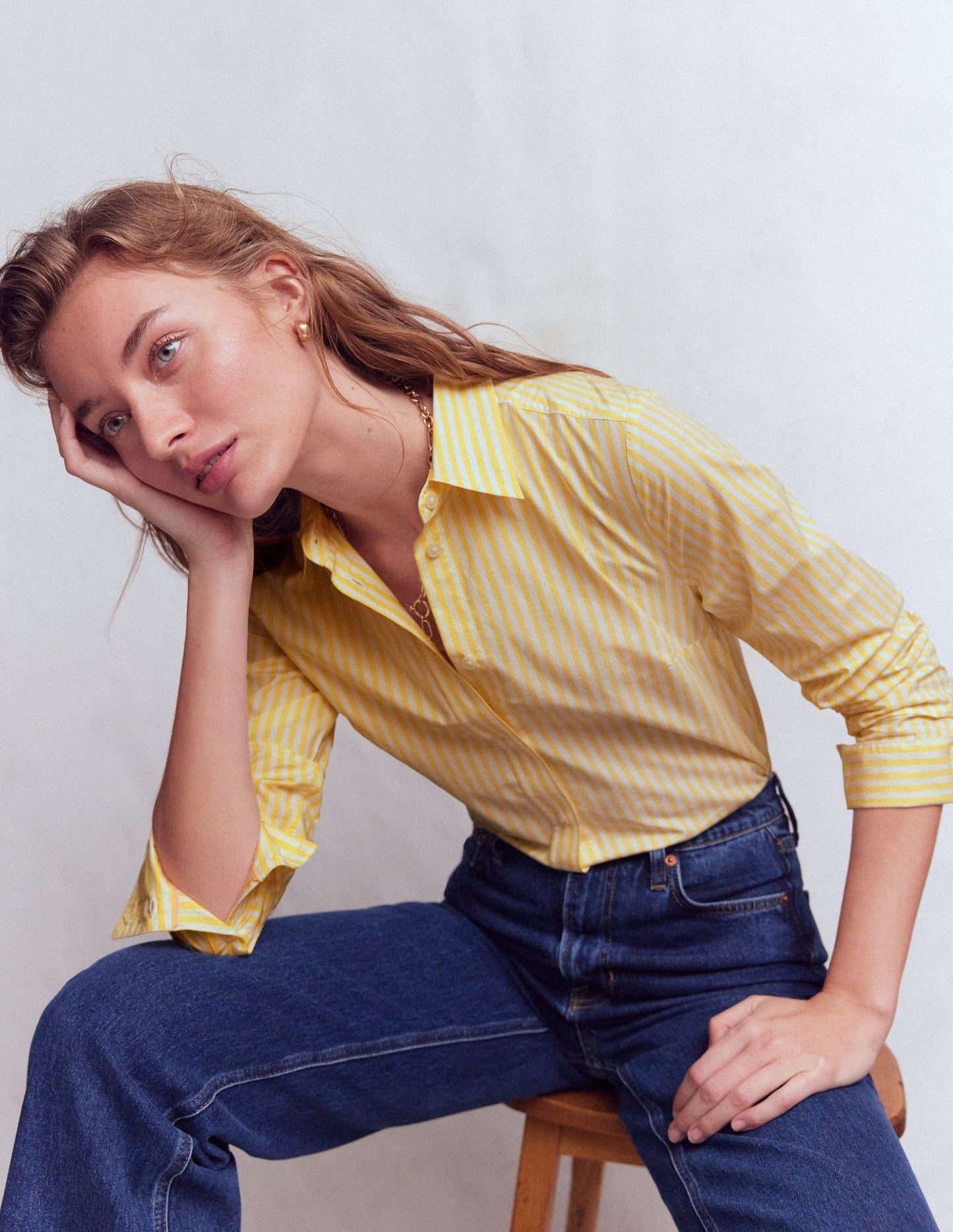 Sienna Cotton Shirt-Yellow and Ivory Stripe