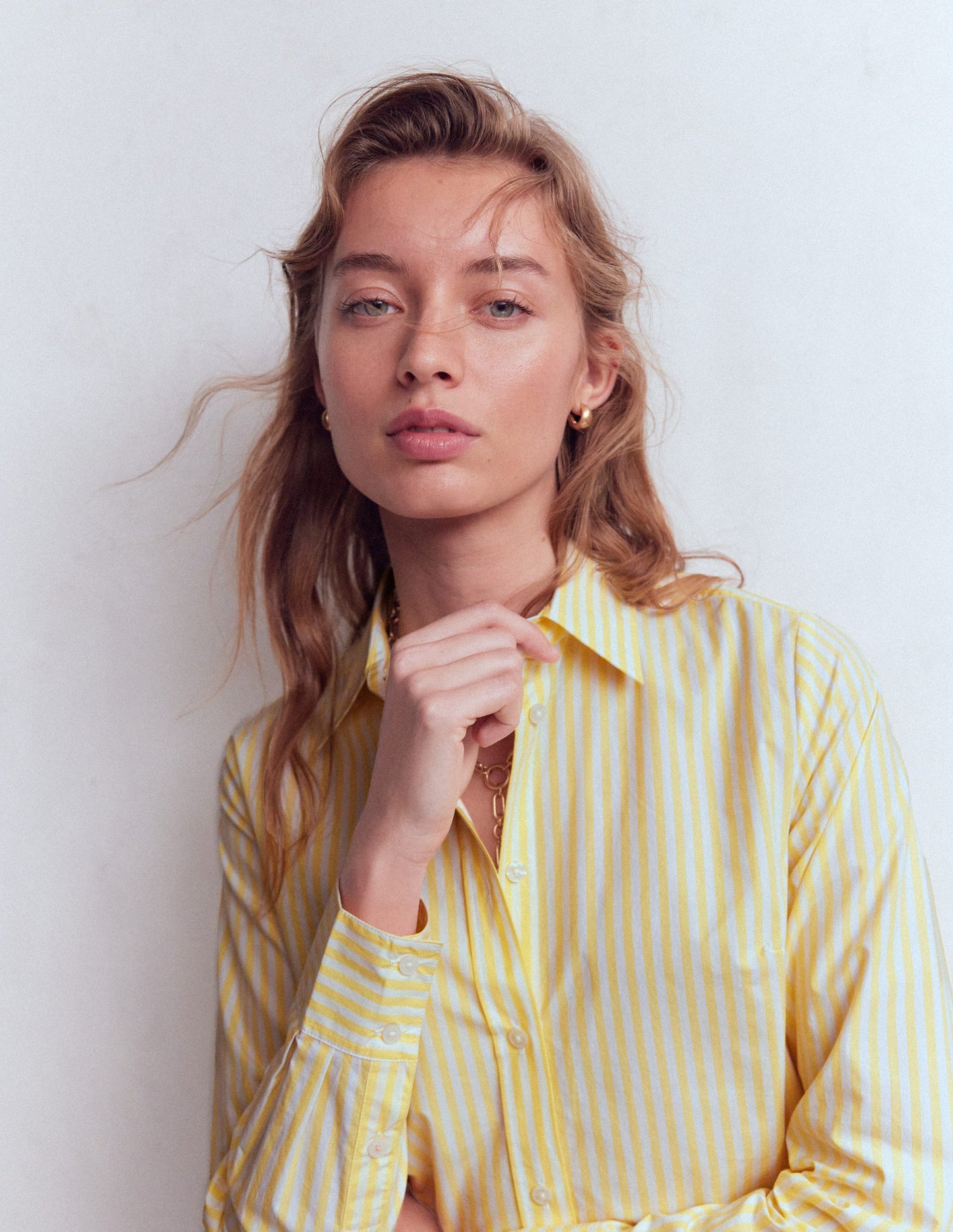 Sienna Cotton Shirt-Yellow and Ivory Stripe