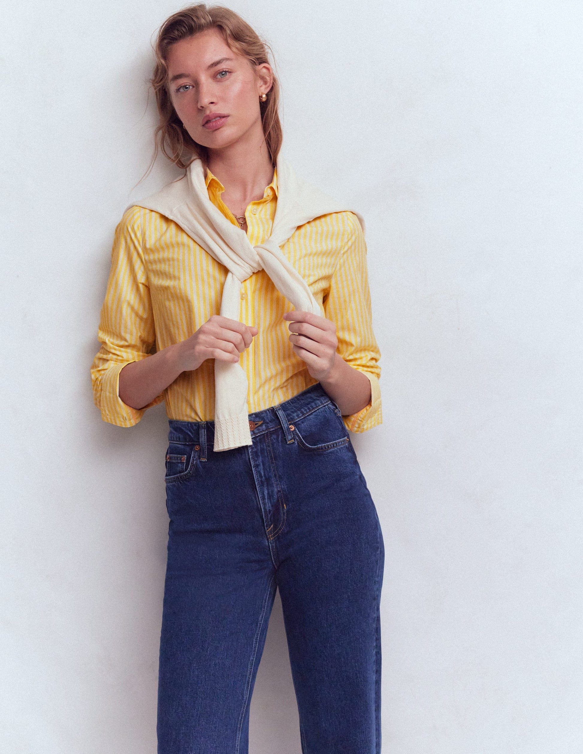 Sienna Cotton Shirt-Yellow and Ivory Stripe-5