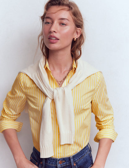 Sienna Cotton Shirt-Yellow and Ivory Stripe-6