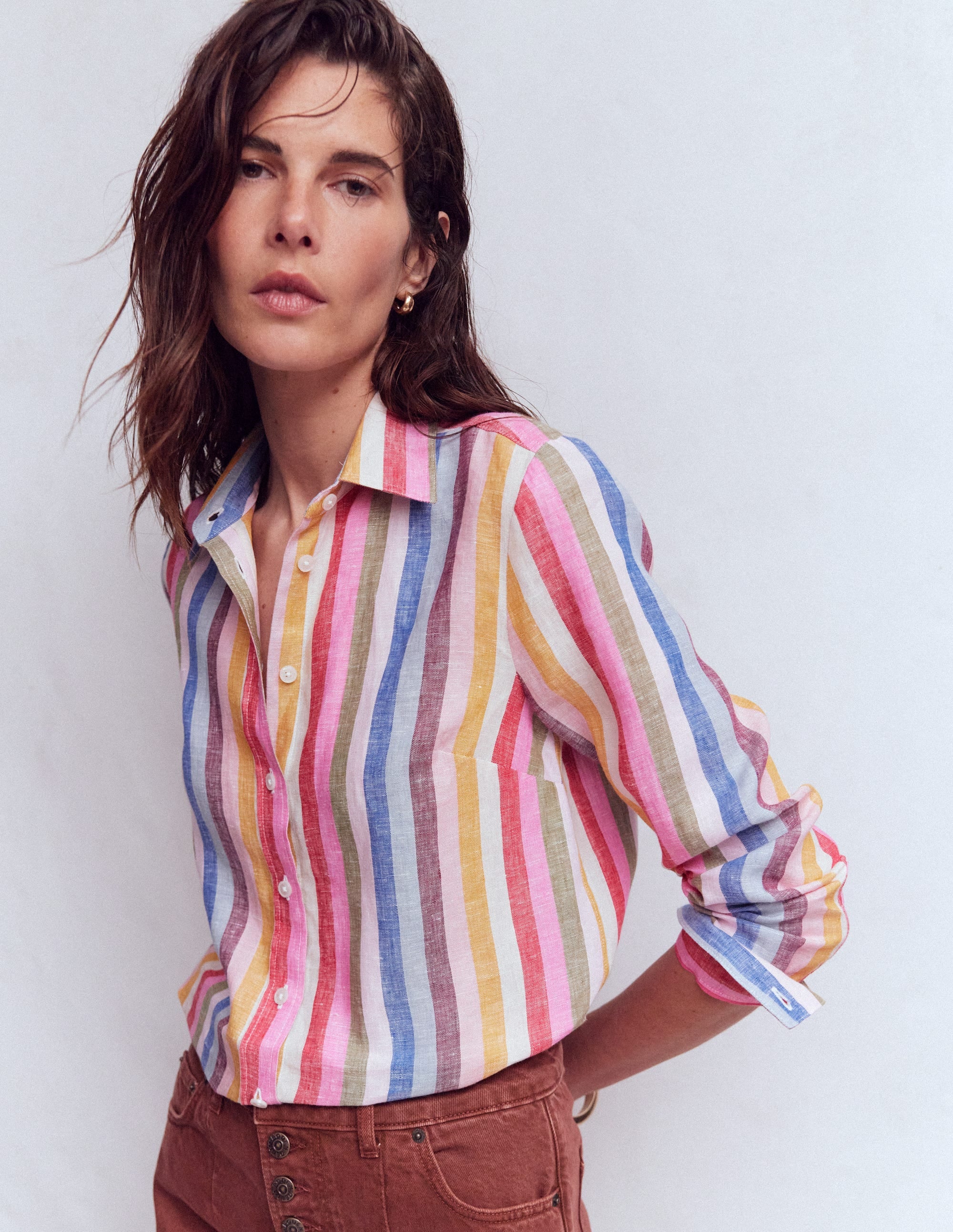 Sienna Linen Shirt-Pink, Green, Purple Multi - Image 4