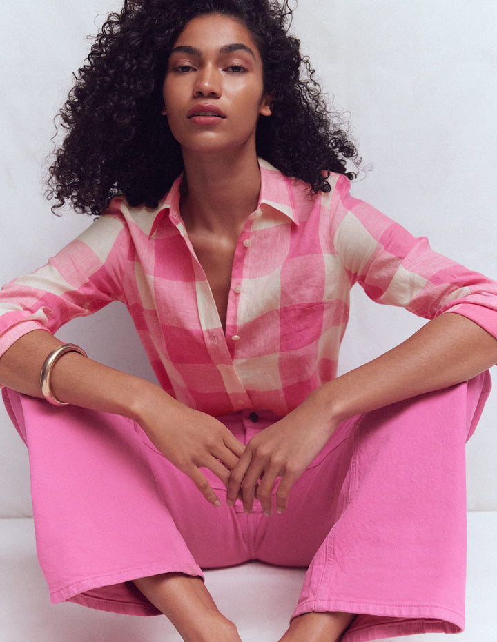 Sienna Linen Shirt-Pink Punch Gingham